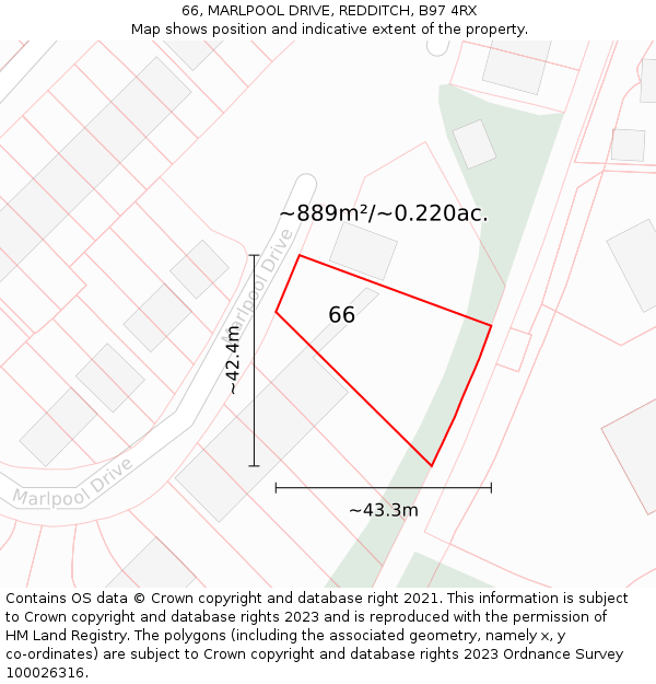 66, MARLPOOL DRIVE, REDDITCH, B97 4RX: Plot and title map