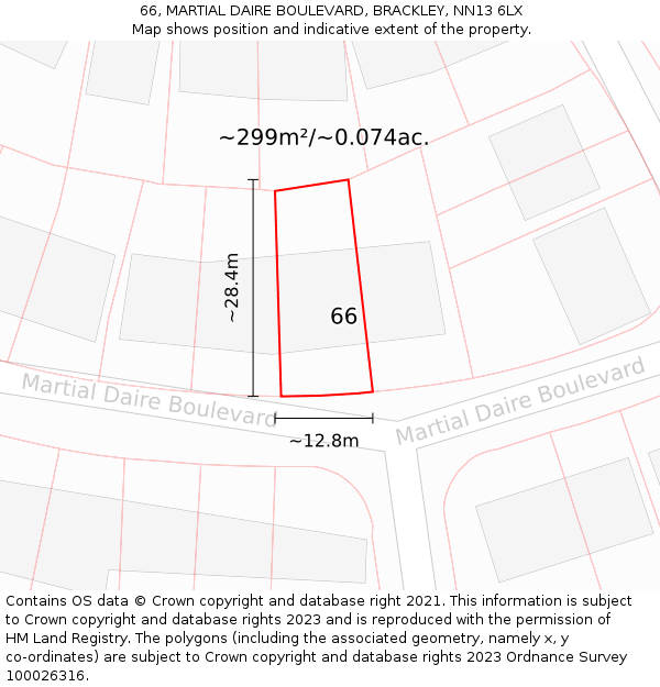 66, MARTIAL DAIRE BOULEVARD, BRACKLEY, NN13 6LX: Plot and title map