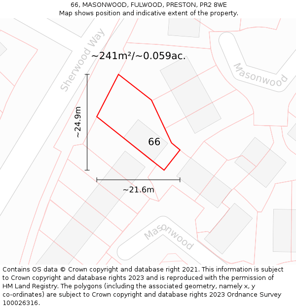 66, MASONWOOD, FULWOOD, PRESTON, PR2 8WE: Plot and title map