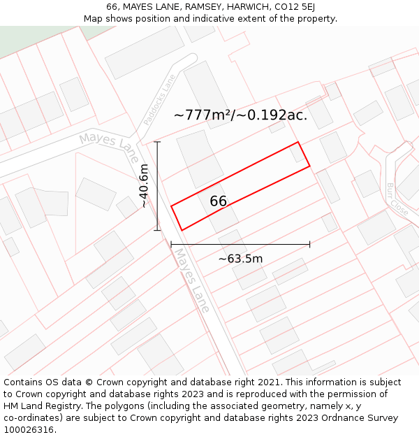 66, MAYES LANE, RAMSEY, HARWICH, CO12 5EJ: Plot and title map