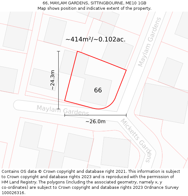 66, MAYLAM GARDENS, SITTINGBOURNE, ME10 1GB: Plot and title map