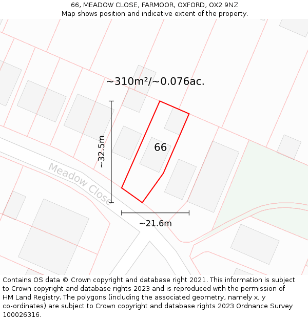 66, MEADOW CLOSE, FARMOOR, OXFORD, OX2 9NZ: Plot and title map