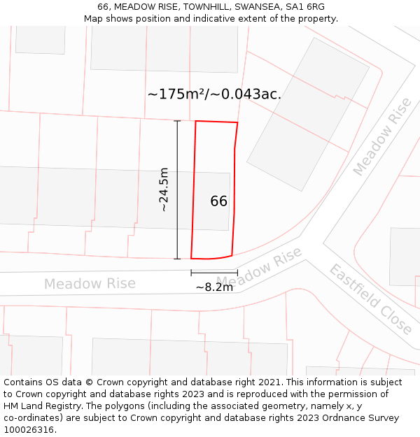 66, MEADOW RISE, TOWNHILL, SWANSEA, SA1 6RG: Plot and title map