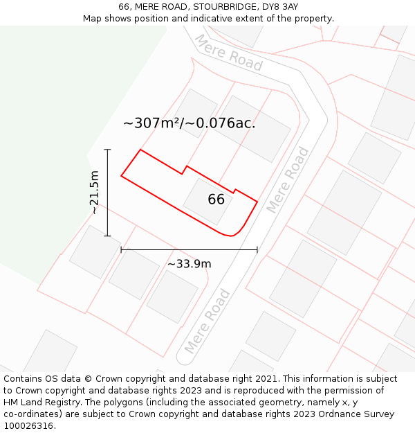 66, MERE ROAD, STOURBRIDGE, DY8 3AY: Plot and title map