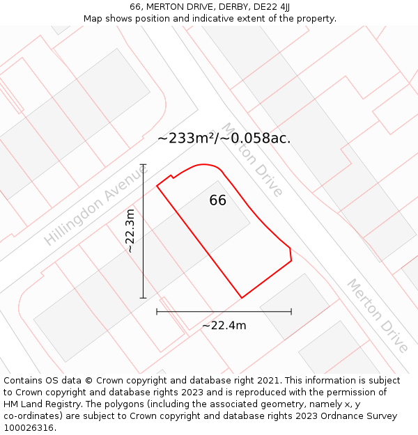 66, MERTON DRIVE, DERBY, DE22 4JJ: Plot and title map