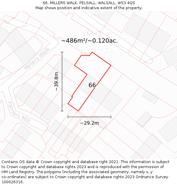 66, MILLERS WALK, PELSALL, WALSALL, WS3 4QS: Plot and title map