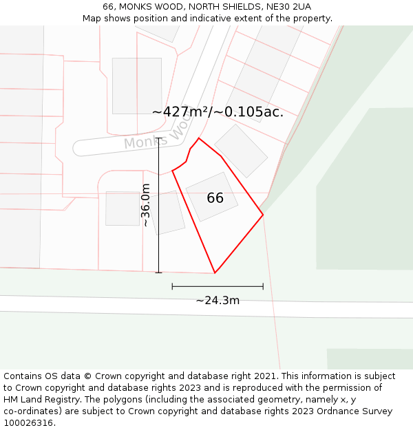 66, MONKS WOOD, NORTH SHIELDS, NE30 2UA: Plot and title map