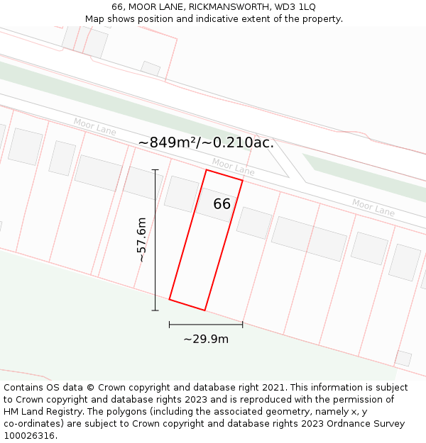 66, MOOR LANE, RICKMANSWORTH, WD3 1LQ: Plot and title map