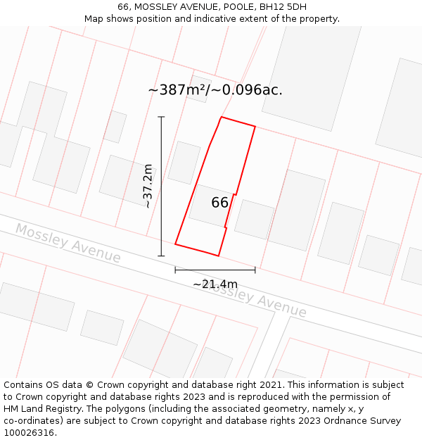 66, MOSSLEY AVENUE, POOLE, BH12 5DH: Plot and title map