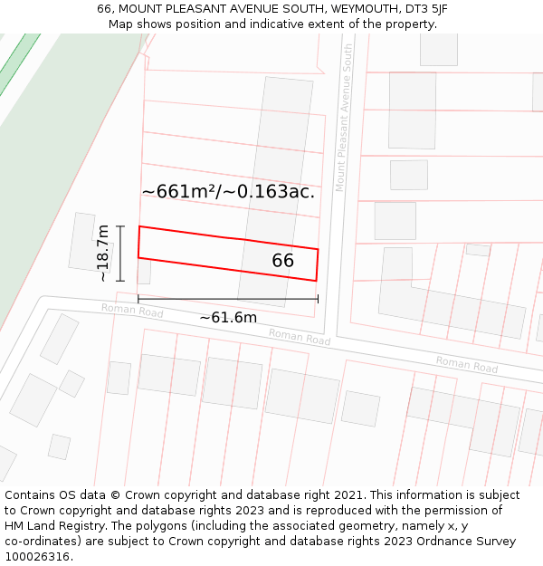 66, MOUNT PLEASANT AVENUE SOUTH, WEYMOUTH, DT3 5JF: Plot and title map