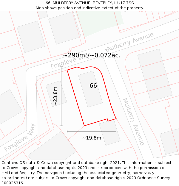 66, MULBERRY AVENUE, BEVERLEY, HU17 7SS: Plot and title map