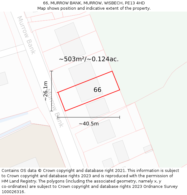 66, MURROW BANK, MURROW, WISBECH, PE13 4HD: Plot and title map