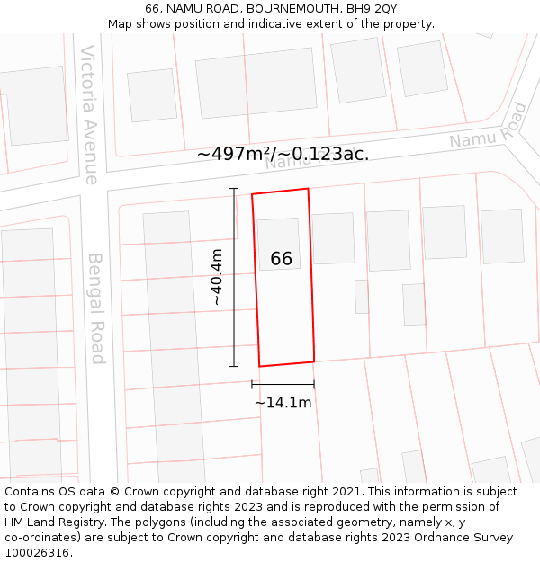 66, NAMU ROAD, BOURNEMOUTH, BH9 2QY: Plot and title map