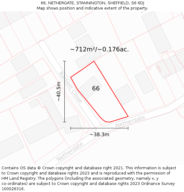 66, NETHERGATE, STANNINGTON, SHEFFIELD, S6 6DJ: Plot and title map