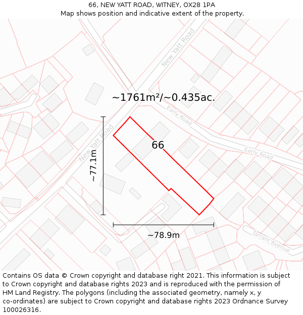 66, NEW YATT ROAD, WITNEY, OX28 1PA: Plot and title map