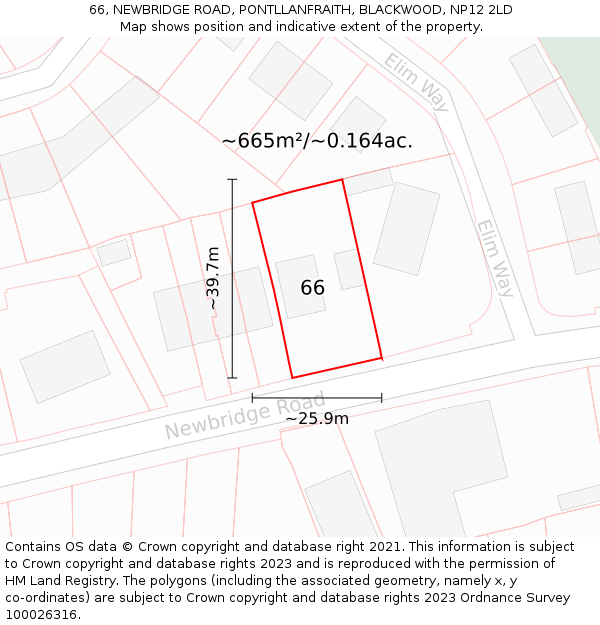 66, NEWBRIDGE ROAD, PONTLLANFRAITH, BLACKWOOD, NP12 2LD: Plot and title map