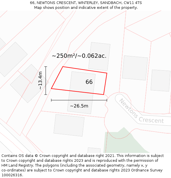 66, NEWTONS CRESCENT, WINTERLEY, SANDBACH, CW11 4TS: Plot and title map