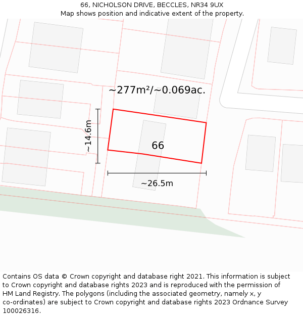 66, NICHOLSON DRIVE, BECCLES, NR34 9UX: Plot and title map