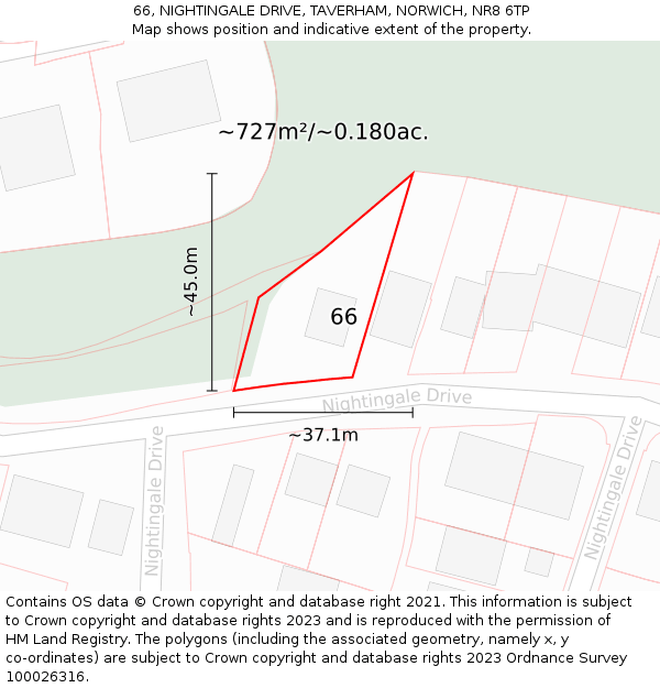 66, NIGHTINGALE DRIVE, TAVERHAM, NORWICH, NR8 6TP: Plot and title map