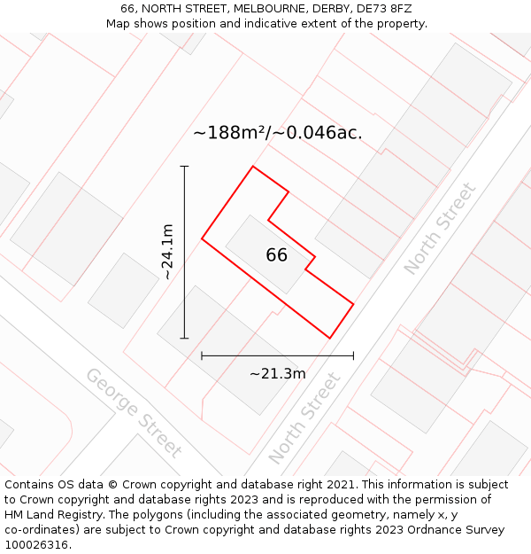 66, NORTH STREET, MELBOURNE, DERBY, DE73 8FZ: Plot and title map