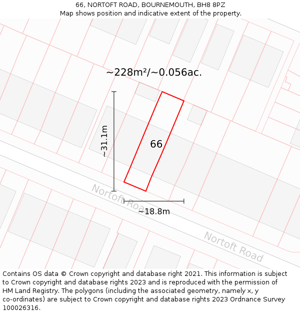 66, NORTOFT ROAD, BOURNEMOUTH, BH8 8PZ: Plot and title map