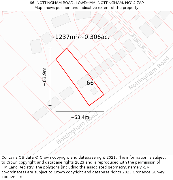 66, NOTTINGHAM ROAD, LOWDHAM, NOTTINGHAM, NG14 7AP: Plot and title map