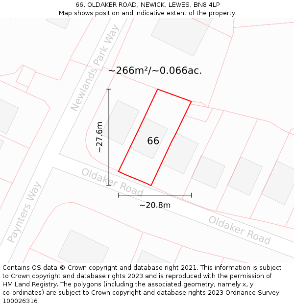 66, OLDAKER ROAD, NEWICK, LEWES, BN8 4LP: Plot and title map