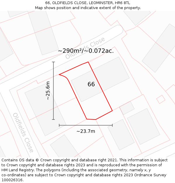 66, OLDFIELDS CLOSE, LEOMINSTER, HR6 8TL: Plot and title map