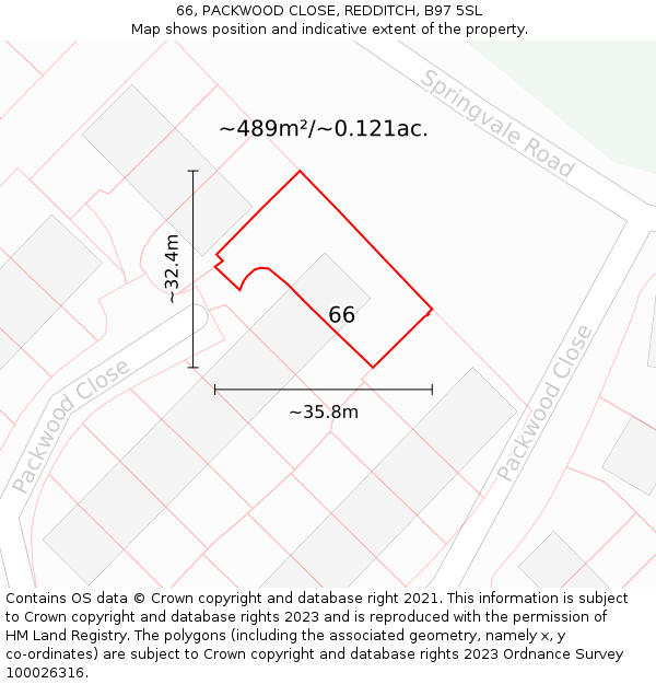 66, PACKWOOD CLOSE, REDDITCH, B97 5SL: Plot and title map