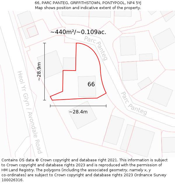 66, PARC PANTEG, GRIFFITHSTOWN, PONTYPOOL, NP4 5YJ: Plot and title map