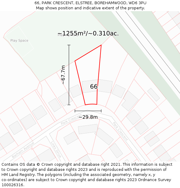 66, PARK CRESCENT, ELSTREE, BOREHAMWOOD, WD6 3PU: Plot and title map