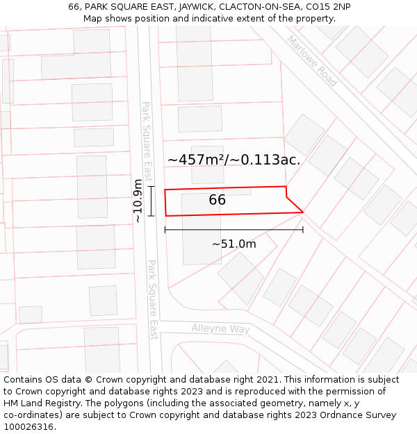 66, PARK SQUARE EAST, JAYWICK, CLACTON-ON-SEA, CO15 2NP: Plot and title map