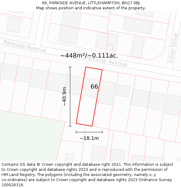 66, PARKSIDE AVENUE, LITTLEHAMPTON, BN17 6BJ: Plot and title map