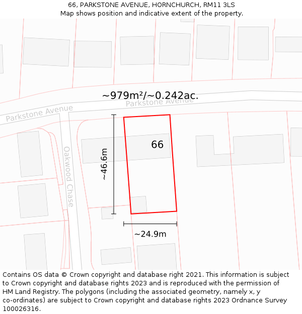 66, PARKSTONE AVENUE, HORNCHURCH, RM11 3LS: Plot and title map