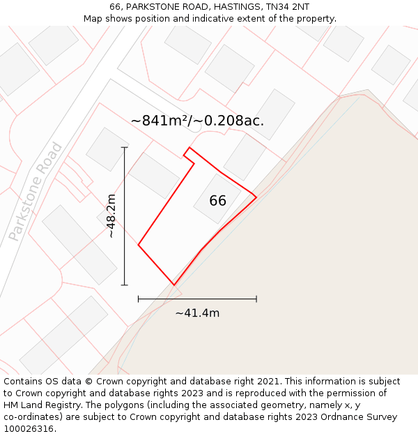 66, PARKSTONE ROAD, HASTINGS, TN34 2NT: Plot and title map