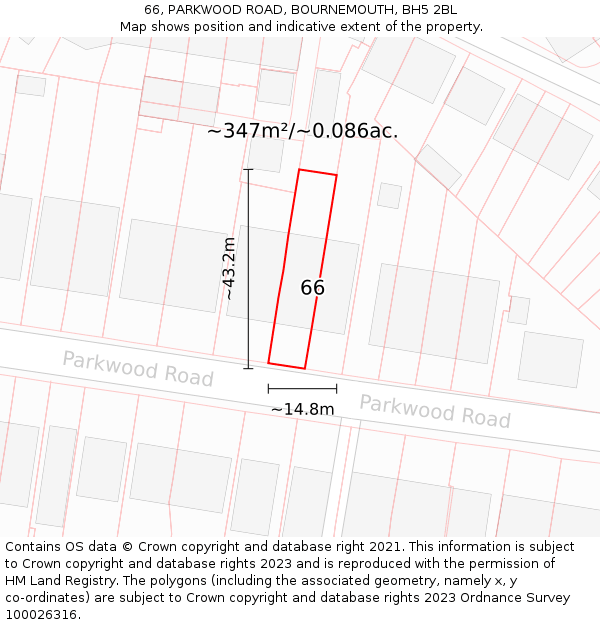 66, PARKWOOD ROAD, BOURNEMOUTH, BH5 2BL: Plot and title map