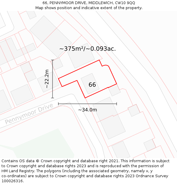 66, PENNYMOOR DRIVE, MIDDLEWICH, CW10 9QQ: Plot and title map