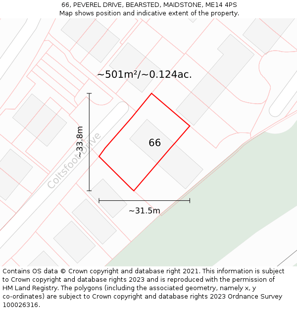 66, PEVEREL DRIVE, BEARSTED, MAIDSTONE, ME14 4PS: Plot and title map