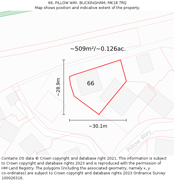 66, PILLOW WAY, BUCKINGHAM, MK18 7RQ: Plot and title map