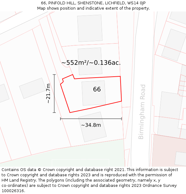 66, PINFOLD HILL, SHENSTONE, LICHFIELD, WS14 0JP: Plot and title map