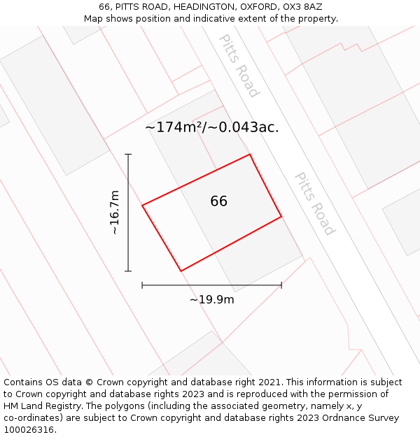 66, PITTS ROAD, HEADINGTON, OXFORD, OX3 8AZ: Plot and title map