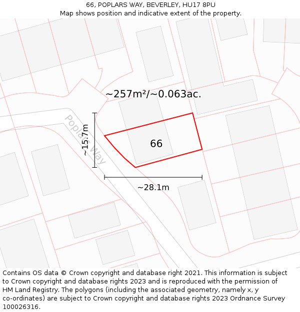 66, POPLARS WAY, BEVERLEY, HU17 8PU: Plot and title map