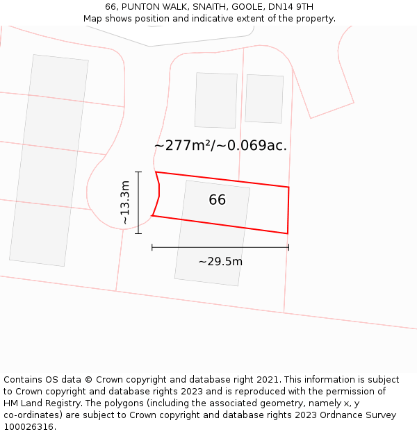 66, PUNTON WALK, SNAITH, GOOLE, DN14 9TH: Plot and title map