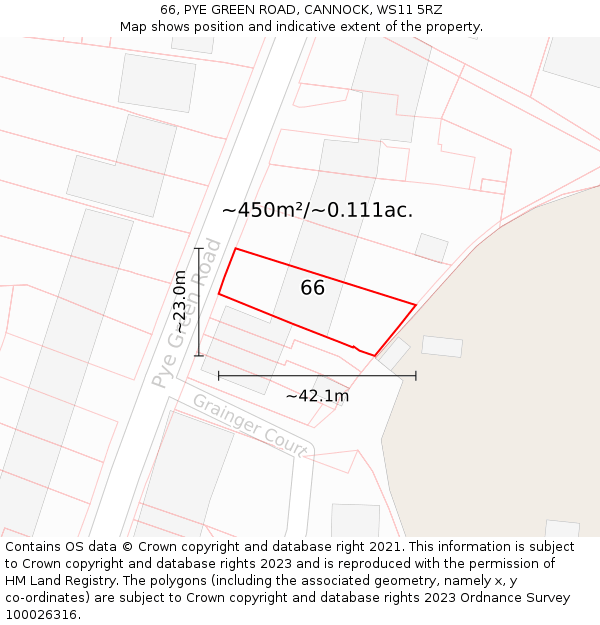 66, PYE GREEN ROAD, CANNOCK, WS11 5RZ: Plot and title map