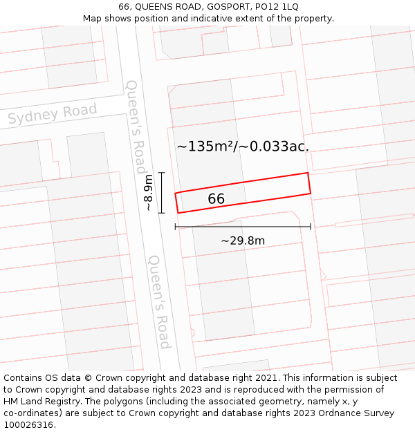 66, QUEENS ROAD, GOSPORT, PO12 1LQ: Plot and title map