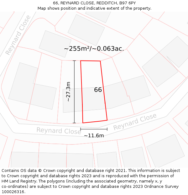 66, REYNARD CLOSE, REDDITCH, B97 6PY: Plot and title map