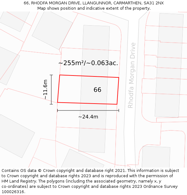 66, RHODFA MORGAN DRIVE, LLANGUNNOR, CARMARTHEN, SA31 2NX: Plot and title map