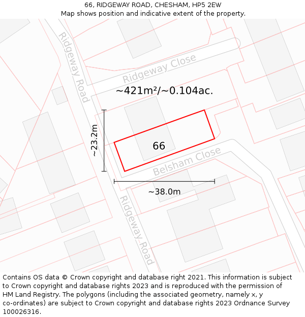 66, RIDGEWAY ROAD, CHESHAM, HP5 2EW: Plot and title map