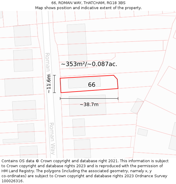 66, ROMAN WAY, THATCHAM, RG18 3BS: Plot and title map