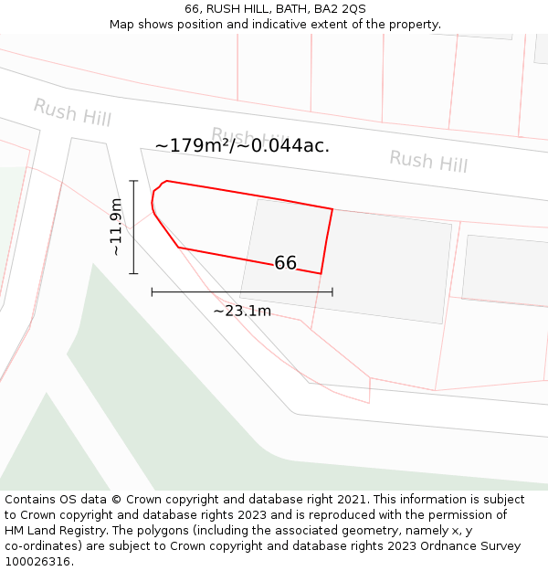 66, RUSH HILL, BATH, BA2 2QS: Plot and title map